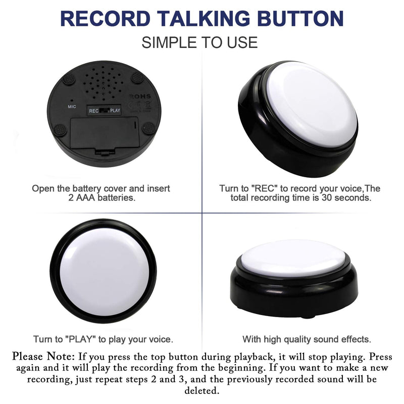 [Australia] - Cover 30 Seconds Recordable Talking Button Record Button Toy Gift Answer Buzzers (White+Black) 