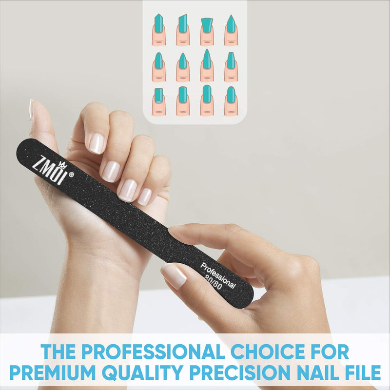 [Australia] - ZMOI Professional Nail Files, 12 PCS Washable Double Sided Emory Board 80/80 Grit for Acrylic/Gel Nails, Waterproof and Durable Design, Ergonomic and Practical, Ideal for Salon, Home Use 