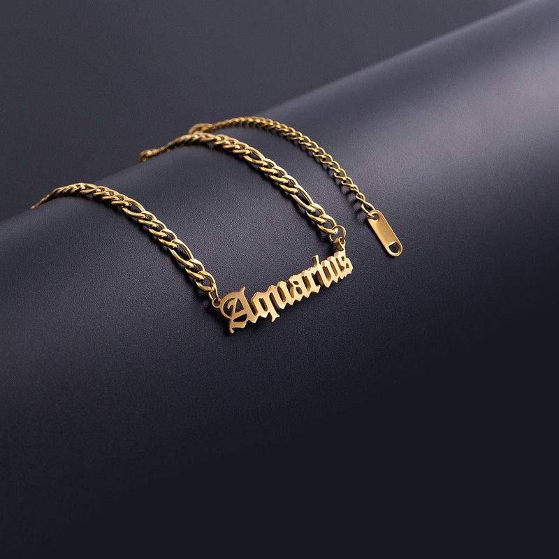 [Australia] - Zealmer Old English Gold Plated Stainless Steel Zodiac Letter Anklet Birthday Gift Aquarius 1.20-2.18 Gold 