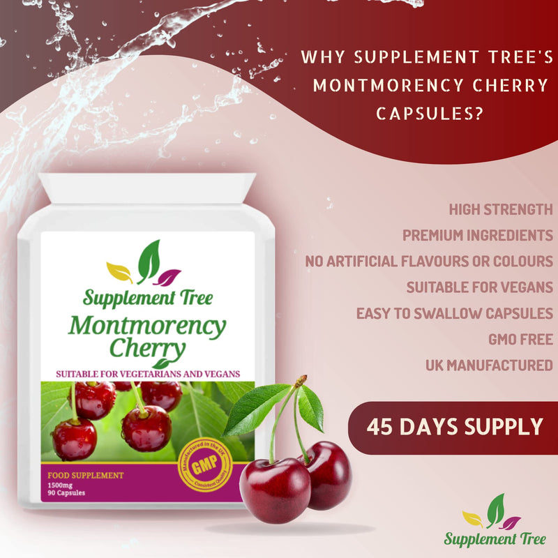 [Australia] - Montmorency Cherry Capsules 1500mg - 90 Vegan Capsules - High Strength Pure Freeze Dried Cherry Powder Extract - 3000mg Per Daily Serving - UK Manufactured 
