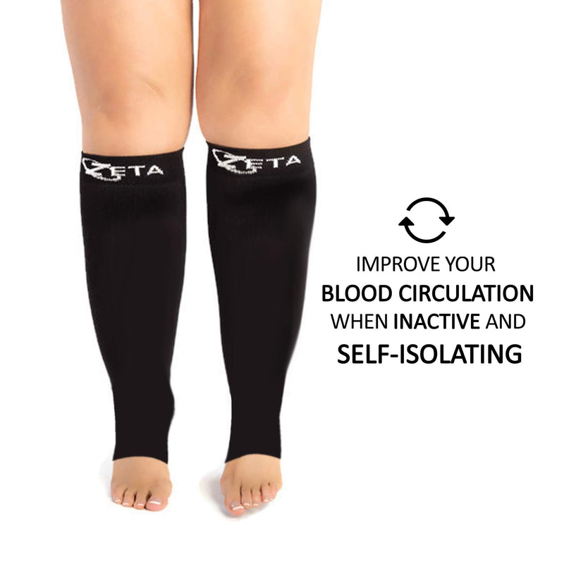 [Australia] - Zeta Socks Open Toe XXL 24 Inch Wide Calf Plus Size Compression 20-30 mmHg for Fatigue, Pain, Leg Swelling, Soothing Comfy Gradient Support, Prevents Swelling, Pain, Edema, DVT (1 Pair) Black 