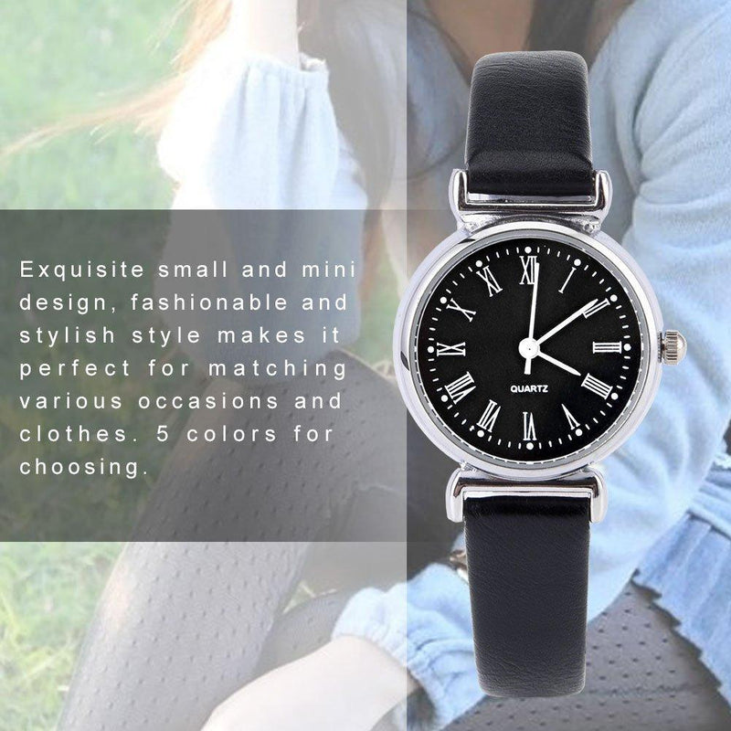 [Australia] - Women Dress Watch, Exquisite Small Simple Fashion Watch Retro Leather Mini Wristwatch(Black Dial) Black Dial 