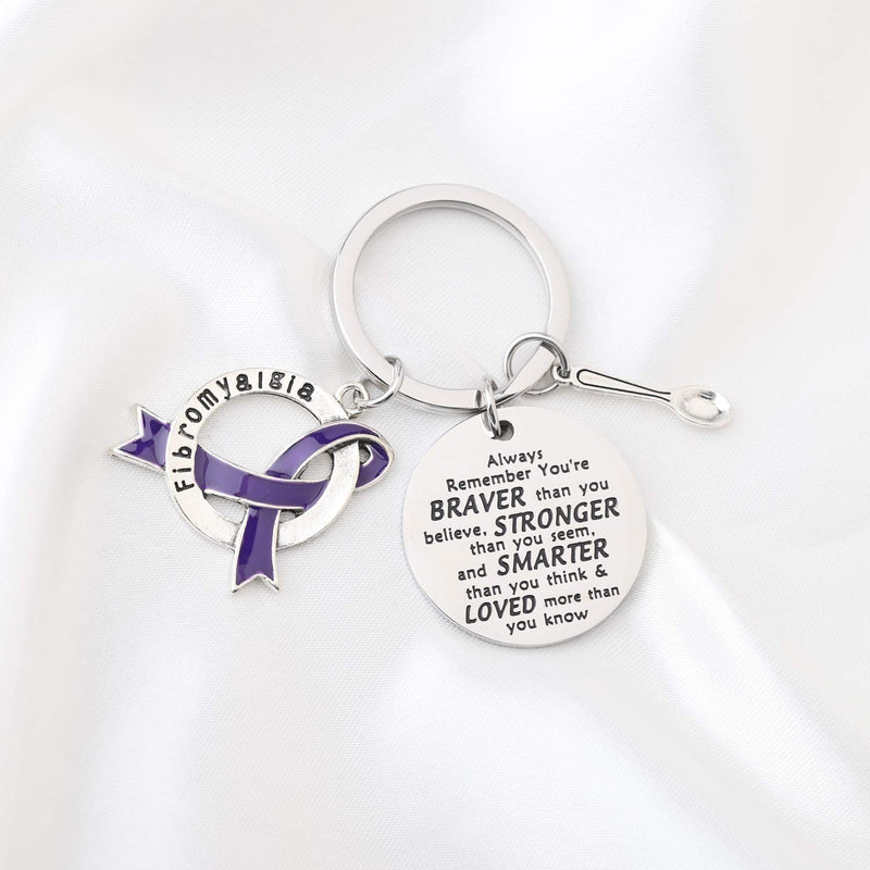 [Australia] - FUSTMW Fibromyalgia Awareness Keychain Gifts Fibromyalgia Awareness Ribbon You are Braved Than You Believe Fibromyalgia Inspiration Jewelry silver 