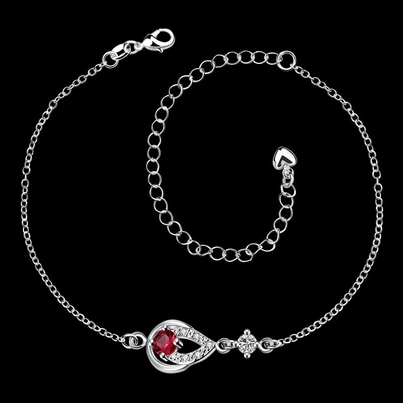 [Australia] - Huangiao Women's 925 Silver Chain Personality Pierced Water Droplets Anklet Foot Bracelet Sandals Beach Feet Diamond Anklet Red 