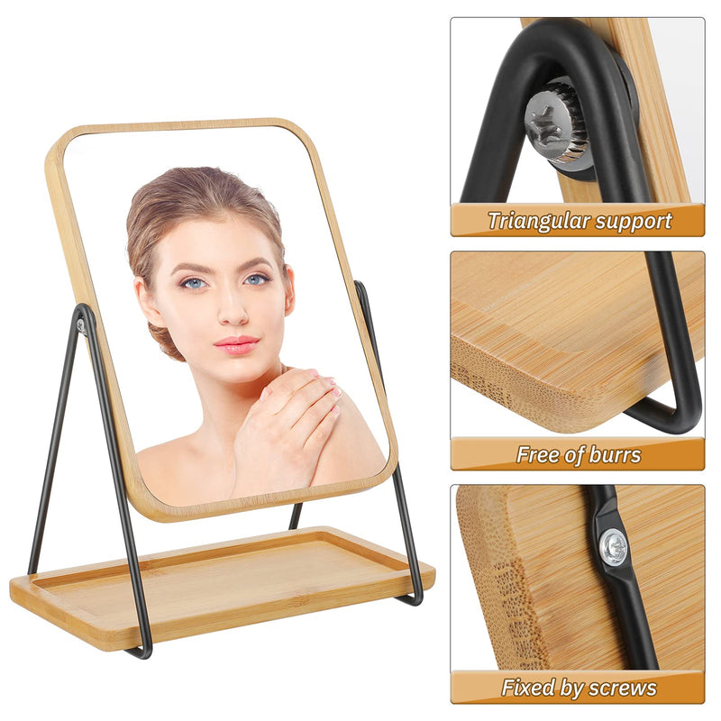 [Australia] - FRCOLOR Free Standing Tabletop Makeup Cosmetic Mirror Double Sided Mirror with Stand Wood Rotating Vanity Mirror 