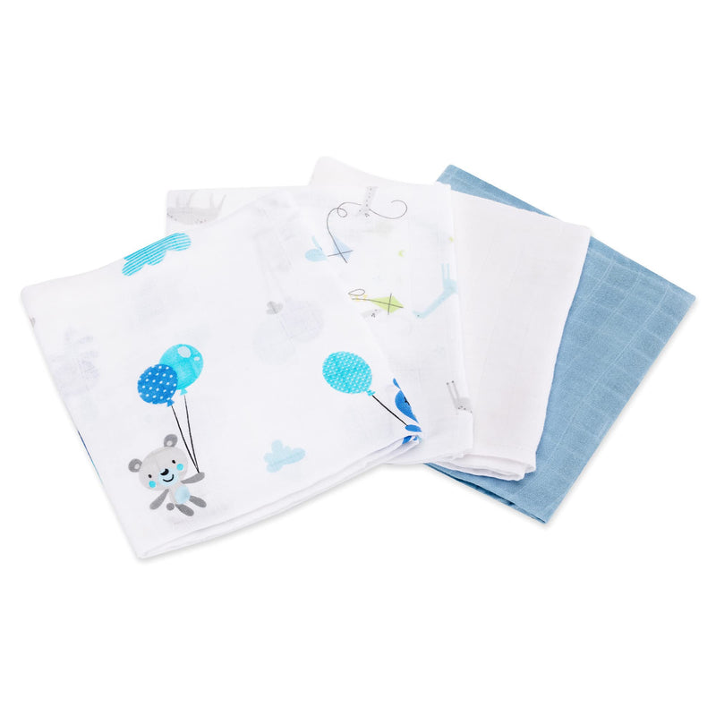 [Australia] - Navaris Muslin Cloths for Baby (Pack of 4) - 80 x 80 cm Squares for Burping, Blanket, Cot - Super Soft Bamboo and Cotton Animals 