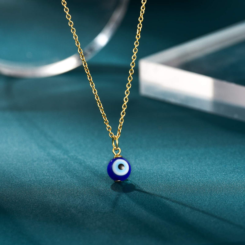 [Australia] - PPJew Evil Eye Necklace Chain Blue Eyes Amulet Pendant Necklace Ojo Turco Kabbalah Protection Adjustable Delicate Jewelry Gift for Women Girls（Silver/Gold） gold 
