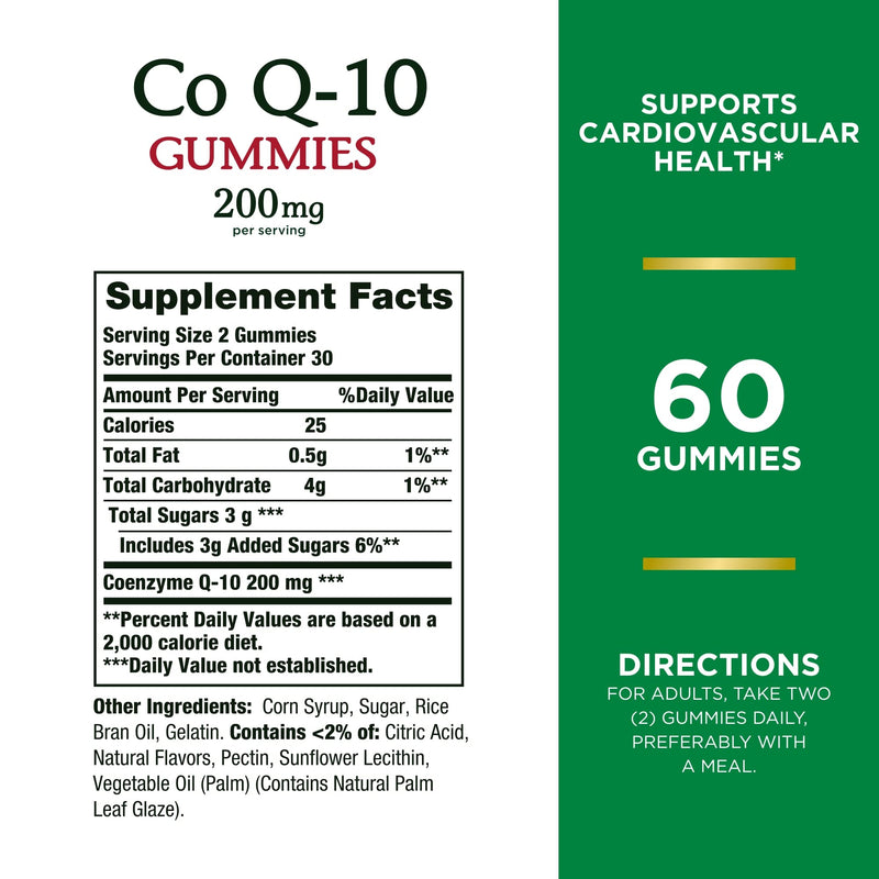[Australia] - Nature's Bounty CoQ10 Gummies, Dietary Supplement, Supports Heart Health, 200mg, Peach Mango Flavor, Orange, 60 Count 