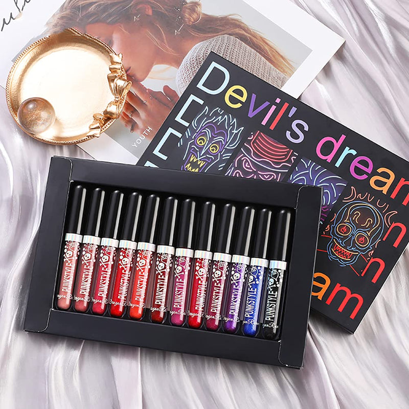 [Australia] - 12 Colors Glitter Lipstick Set Shimmer Lip Gloss Kit Diamond Shining Liquid Lipstick for Party, Masquerade, Cosplay, Halloween Makeup (A) A 