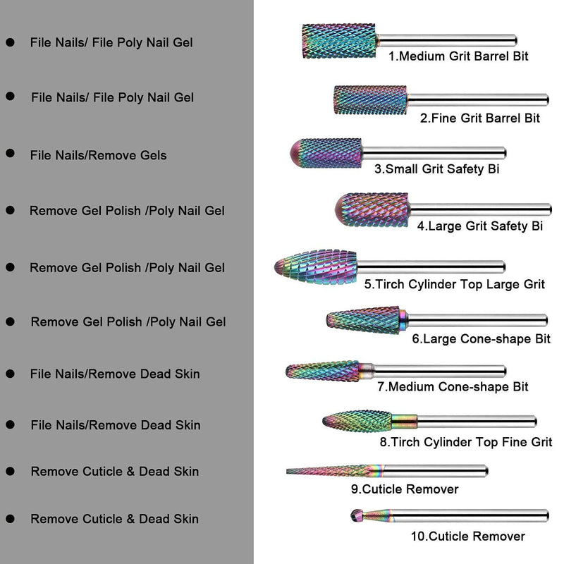 [Australia] - Makartt Nail Drill Bits Set, 10Pcs Tungsten Carbide Nail Drill Bits Remove Acrylic Poly Nail Gel Nail Polish B-36, 3/32 inch for Acrylic Gel Nails Cuticle Manicure Pedicure 