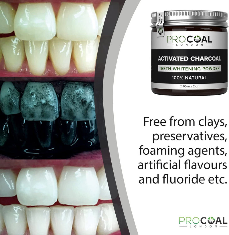 [Australia] - Activated Charcoal Teeth Whitening Powder by Procoal - 100% Natural Charcoal Teeth Whitening Toothpaste, Enamel-Safe, No Additives, No Fillers, No Artificial Flavour, Made in The UK 