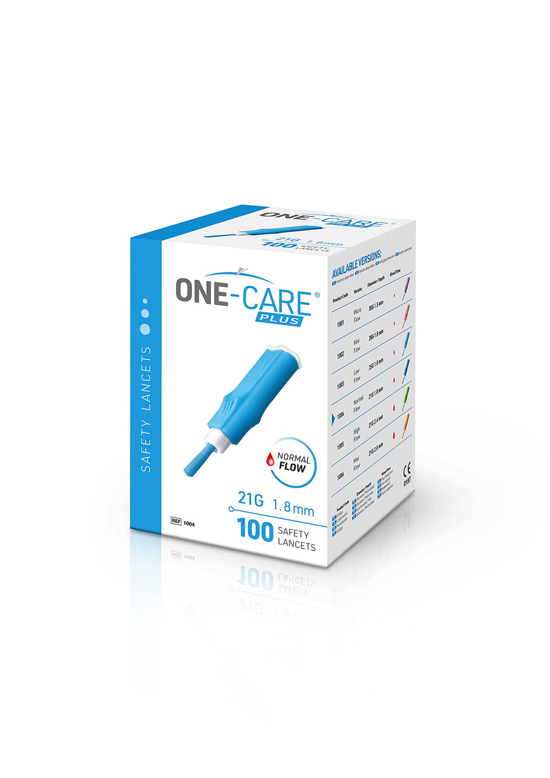 [Australia] - MediVena ONE-CARE Plus Safety Lancets, Contact-Activated, 21G x 1.8mm, 100/bx, Sterile, Single-Use, Easy Fingerstick for Comfortable Blood Sampling 