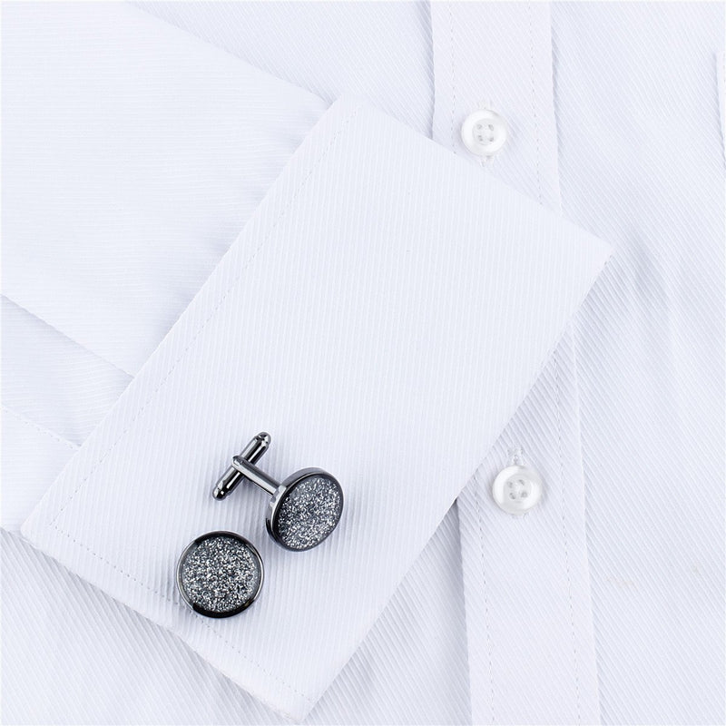 [Australia] - HAWSON Cufflinks and Tuxedo Studs Set for Mens Diamond dust Cufflinks - Business Gift Wedding Party Accessories… cufflinks Black 