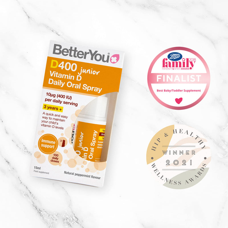 [Australia] - BetterYou Vitamin D 400 IU Junior Daily Oral Spray, Pill-free Vitamin D3 Supplement for Children, 3-month Supply, Made in the UK, Natural Peppermint Flavour 15 ml (Pack of 1) 
