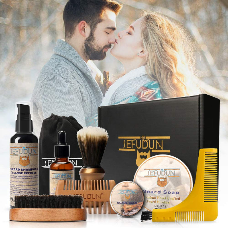 [Australia] - SEFUDUN 8-in-1 Beard Grooming Kit for Men,Beard soap+ soft brush +Beard brush+ Beard comb +Beard Balm Template comb+Beard oil + Beard shampoo+ gift bag 