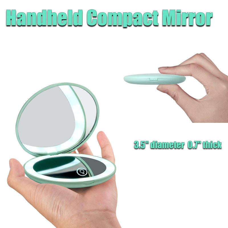 [Australia] - wobsion Led Compact Mirror,Rechargeable 1x/10x Magnification Compact Mirror with Light,Dimmable Small Travel Makeup Mirror,Pocket Mirror for Handbag,Purse,Handheld 2-Sided Mirror,Gifts for Girls,Cyan Cyan 