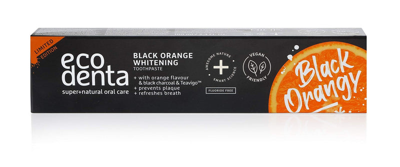 [Australia] - Ecodenta Activated Charcoal Teeth Whitening Toothpaste - Natural Black Orange Plaque Removal Fluoride Free Toothpaste 100ml 