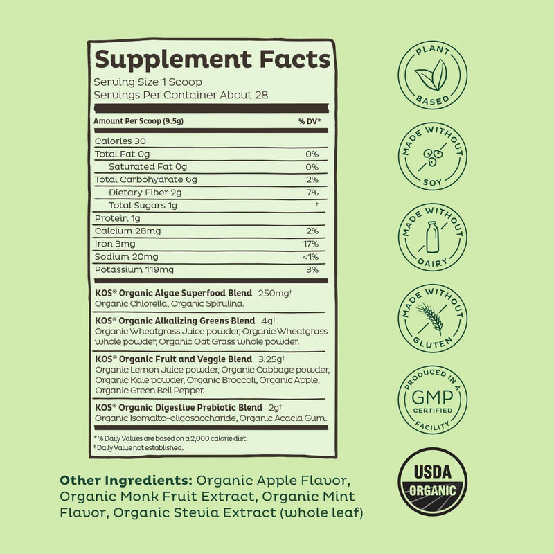 [Australia] - Super Greens Powder - Daily Green Juice Drink - Superfood Smoothie Mix - Spirulina & Wheatgrass - Keto, Vegan USDA Organic - Refreshing Green Apple Sorbet Flavor 