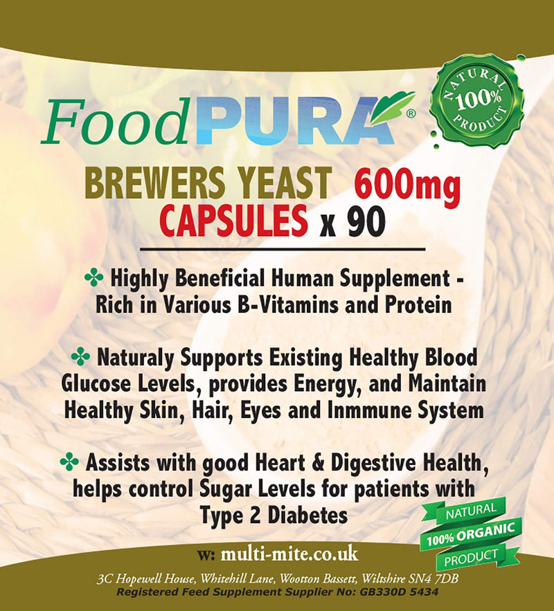 [Australia] - Food PURA 90 X Brewers Yeast Capsules HIGH Strength - Non Debittered - Take Less Tablets Daily Suitable for Vegetarians & Vegans 