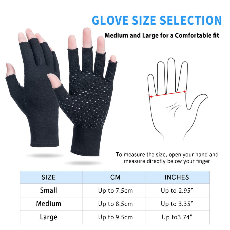 [Australia] - 2 Pairs Arthritis Compression Gloves, Relieve Arthritis, Rheumatoid, Osteoarthritis, Carpal Tunnel Pain, Compression Gloves for Arthritis for Women & Men, Anti-Slip Glue dot Gloves for Work (Black,L) Large Black 