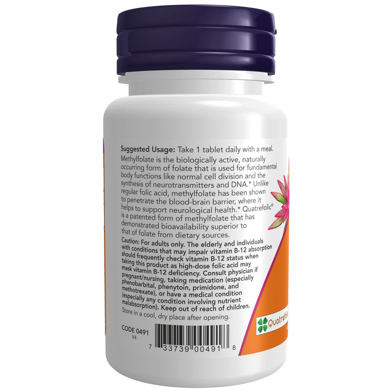 [Australia] - NOW Supplements, Methyl Folate 1,000 mcg, Metabolically Active Folate*, Co-Enzyme B Vitamin, 90 Tablets 