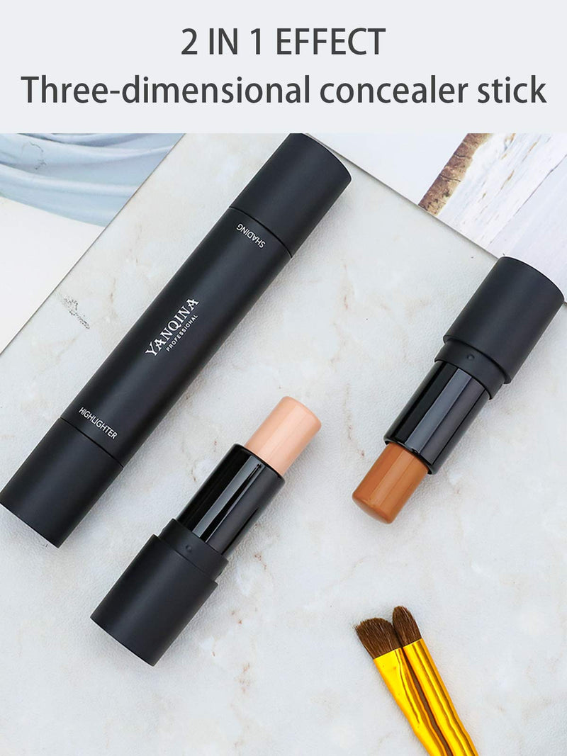 [Australia] - MIRORA Highlighter Stick, Shading Contour Stick for Makeup, 2 in 1 effect Face Cosmetics (2 Colors, Lvory, Dark Brown) 