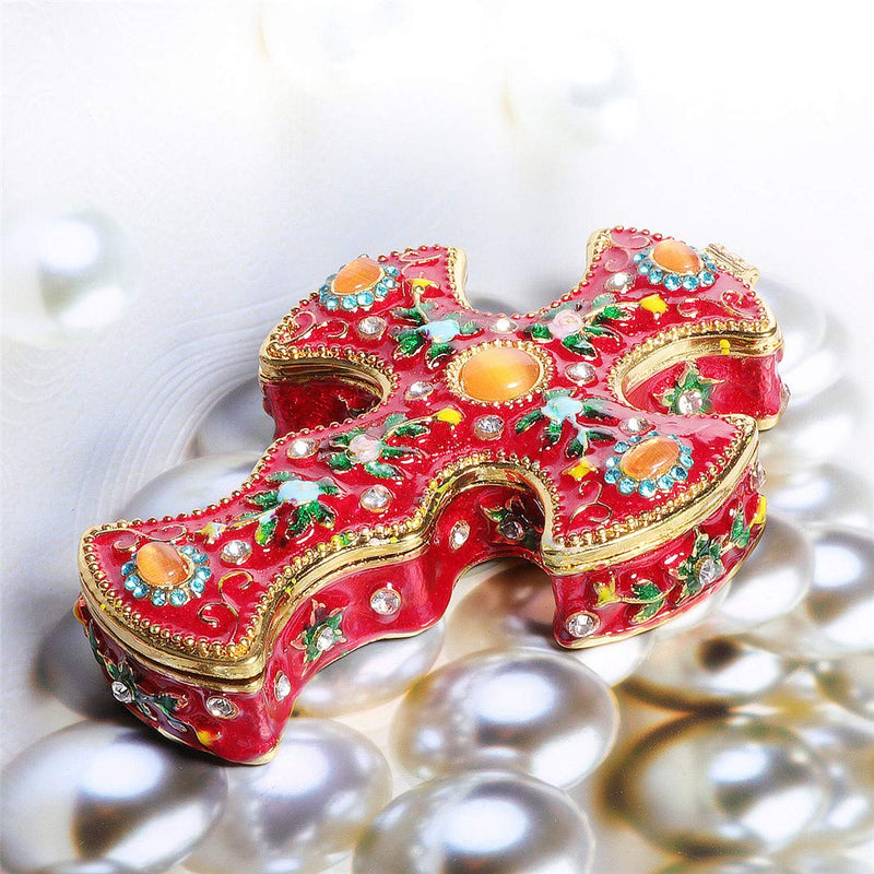 [Australia] - Waltz&F Flower Pattern Cross Jeweled Trinket Box Hinged Hand-Painted Ring Holder Home Decoration 