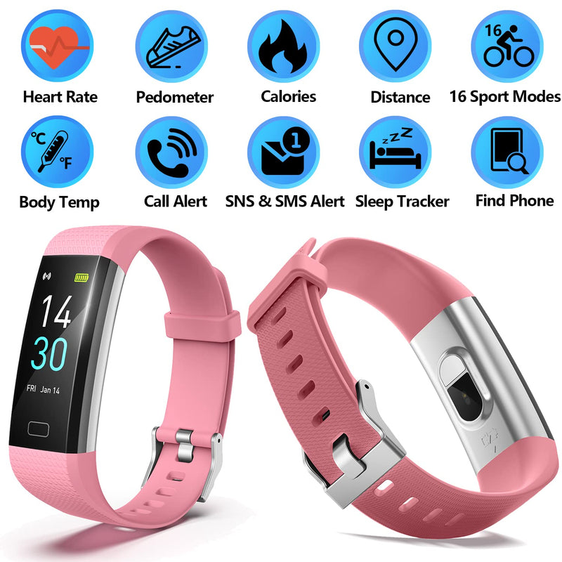 [Australia] - ENGERWALL Fitness Tracker with Step Counter /Calories /Stopwatch, Activity Tracker with Heart Rate Monitor, IP68, Health Tracker with Sleep Tracker, Smartwatch, Pedometer Watch for Women Men Kids Pink 