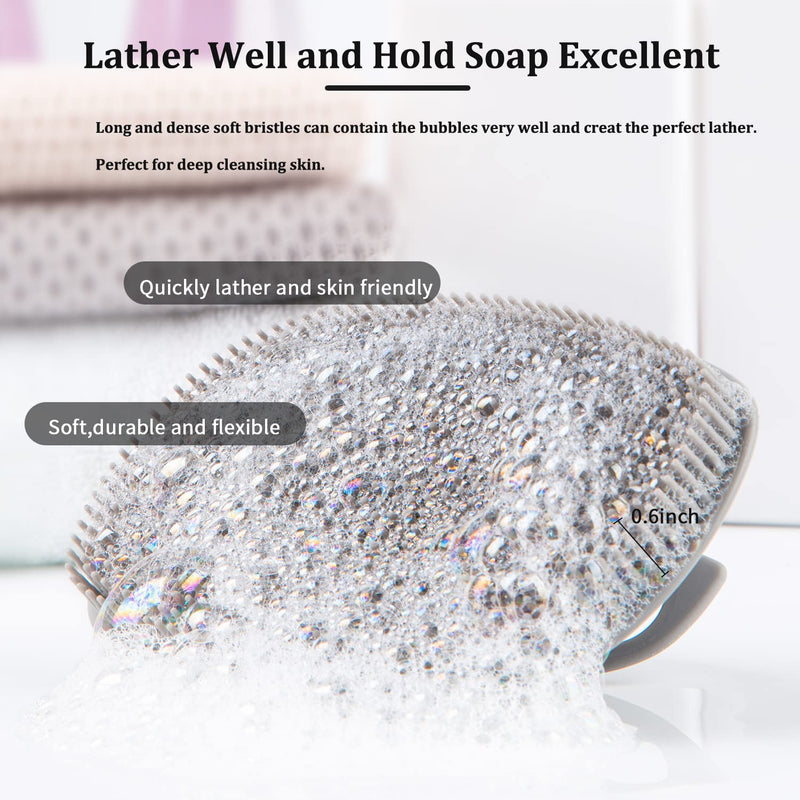 [Australia] - HieerBus Silicone Body Scrubber Flat Shower Brush Gentle Exfoliating and Massage,Lathers Well And More Hygienic Than Traditional Loofah 1 Pack (Gray) 3rd-gray 