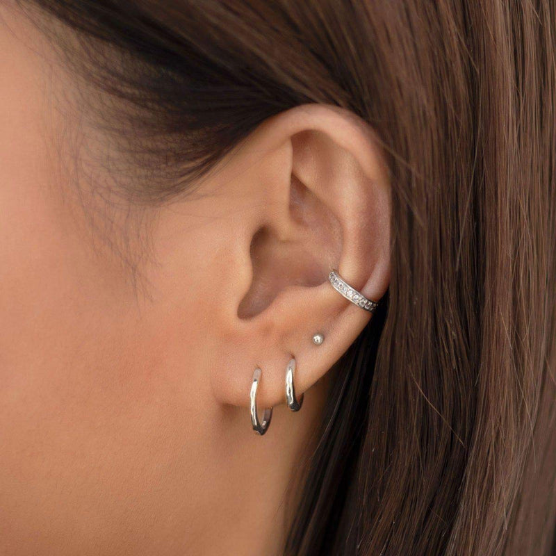 [Australia] - Small Silver Hoop Earrings 925 Sterling Silver Hypoallergenic Cubic Zirconia Cuff Earrings 4 Pairs Huggie Hoop Earrings for Women Men Girls 13mm 15mm 1#Silver 2 pair cz small hoop earrings,2 pairs small silver hoop earrings 