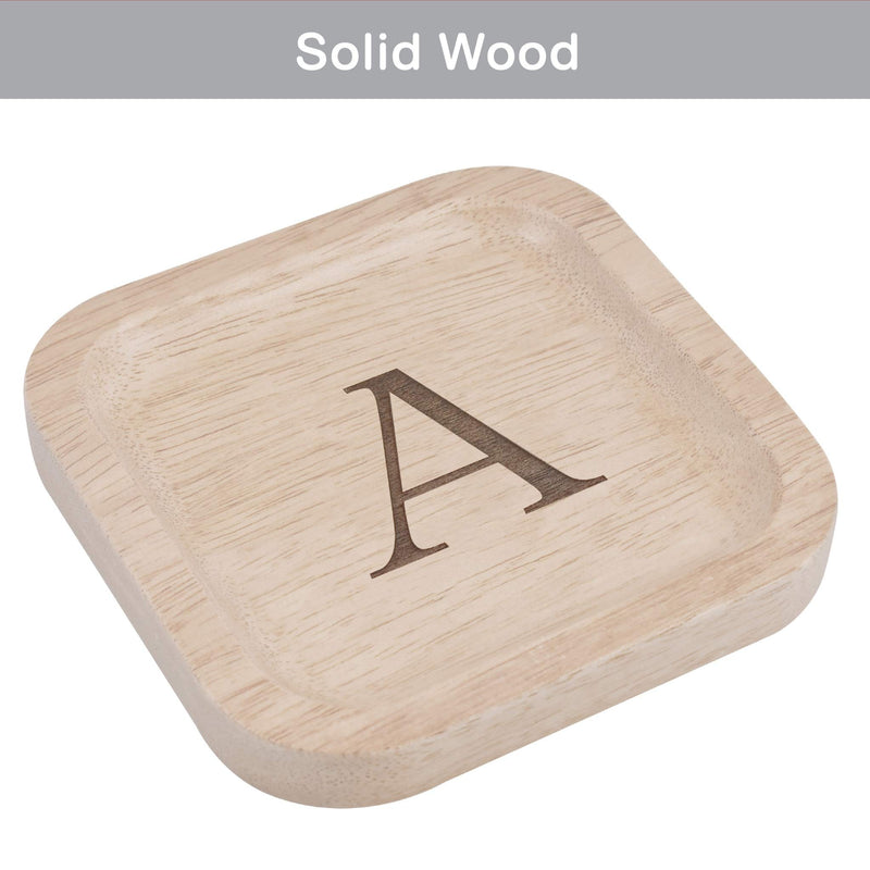 [Australia] - Solid Wood Personalized Initial Letter Jewelry Display Tray Decorative Trinket Dish Gifts For Rings Earrings Necklaces Bracelet Watch Holder (6"x6" Sq Natural "A") ุ6"x6" Sq Natural "A" 