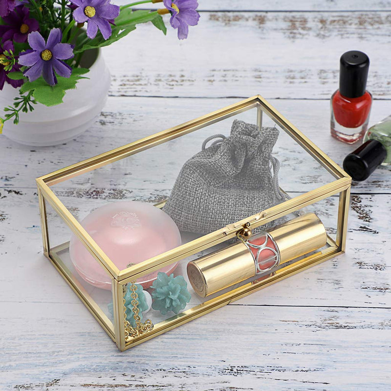 [Australia] - Hipiwe Vintage Glass Keepsake Box, Rectangle Jewelry Display Organizer Box Vanity Lidded Box Home Decor Accent Decorative Box for Storage Trinket Rings Bracelet Small 