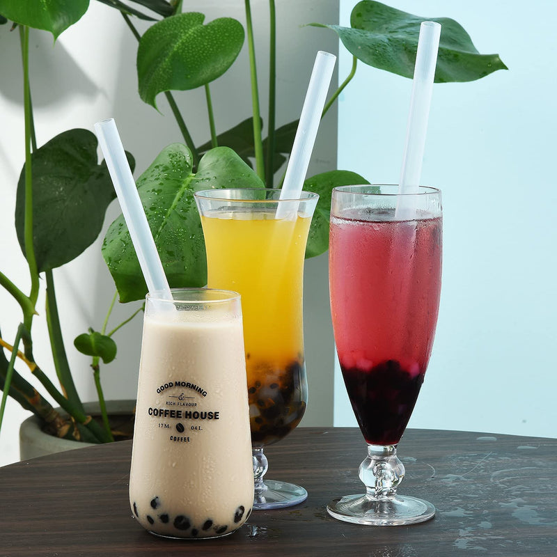 [Australia] - ALINK Reusable Clear Boba Straws, 13 mm x 10.5 in, Jumbo Hard Plastic Smoothie Straws for Bubble Tea, Pack of 8 with 2 Cleaning Brush 