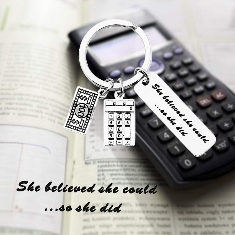 [Australia] - MYOSPARK Accountant Gift She Believed She Could So She Did Calculator Charm Keychain Inspirational Graduation Gift for CPA Accountant Auditor Calculator Keychain 