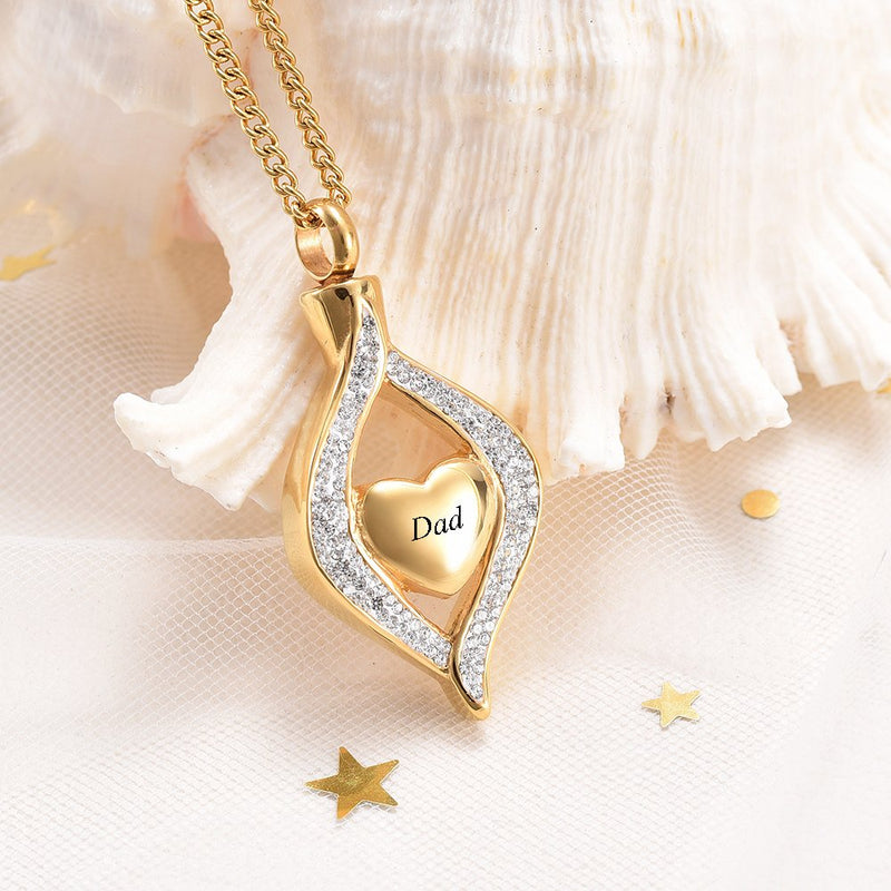 [Australia] - Yinplsmemory Crystal Heart Eye Cremation Urn Necklace for Ashes Keepsake Urn Pendant Memorial Ash Jewelry Urn Jewelry Free Engraved Gold dad 