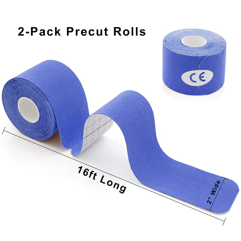 [Australia] - MUEUSS Precut Kinesiology Tape Elastic Hypoallergenic Sports Tape Waterproof Physio Tape for Pain Relief, Muscle & Joint Support (2rolls Dark Blue&Light Blue) 2rolls Dark Blue&light Blue 