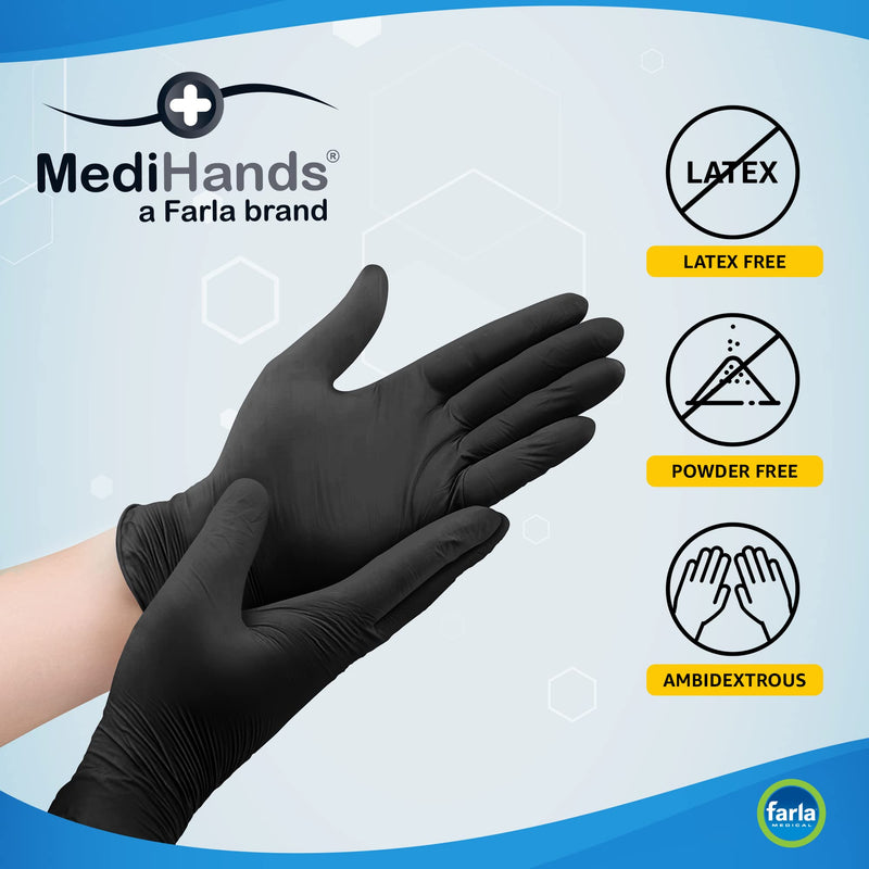 [Australia] - MediHands Nitrile Gloves - Disposable Black Gloves - Powder Free & Latex Free Nitrile Gloves Large - Multi-Purpose, Single Use - Box of 100 L (Pack of 100) 