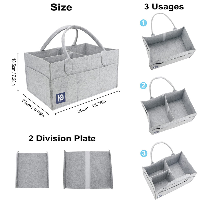 [Australia] - HY DOT Baby Nappy Caddy Organiser - 3mm Extra Thick Sturdy Grey Storage Baskets - Felt Baby Caddy Organiser (35x23x18 cm) - Nappy Organiser with Changing Caddy Compartments for Newborn Baby 