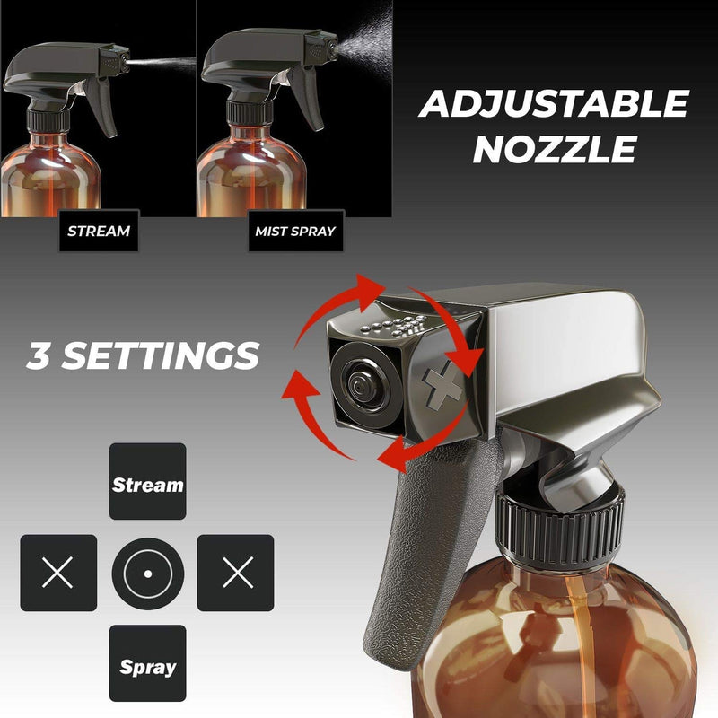 [Australia] - Nylea Empty Glass Spray Bottle for Plants (16oz) | Durable & Refillable Amber Spray Bottles for Cleaning Solutions - Essential Oil Spray Bottle w/Sturdy Mist, Stream Sprayer & Resistant Nozzle (1PC 