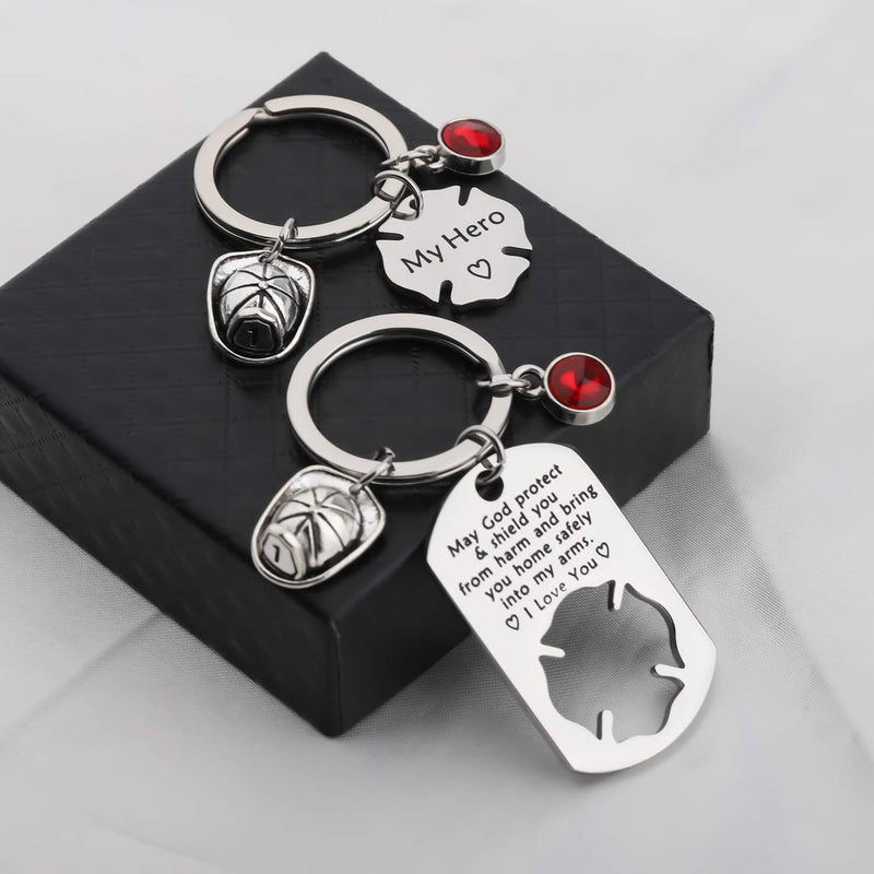 [Australia] - FUSTMW Firefighter Gift Keychain Necklace Matching Set Fireman Jewelry Gift for Firefighter Wife, Girlfriend, Mom, Daughter May God Protect You from Harm Firefighter keychain set 