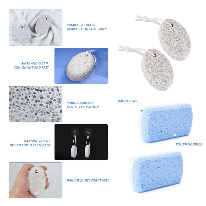 [Australia] - 4Pcs Pumice Stone for Feet, Includes 2Pcs Natural Pumice Stone, 2Pcs Double Sided Pedicure Glass Stone, for Feet and Hands Exfoliation to Remove Dead Skin 