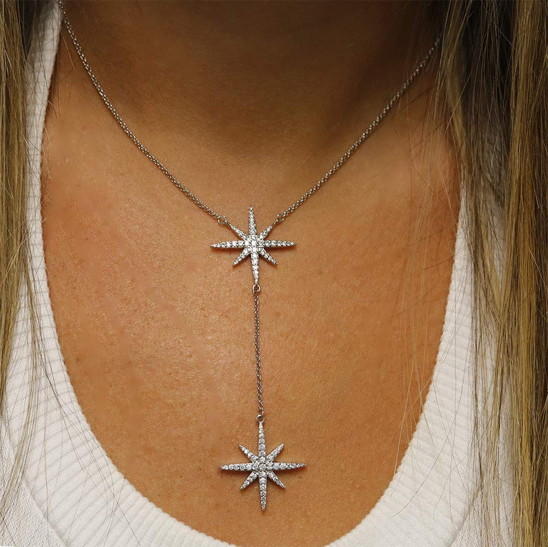 [Australia] - Womens Starburst, Shooting Star, North Star, Galaxy, Pendant Necklace, Universe Necklace, Womens Necklace, Girls Necklace SILVER 