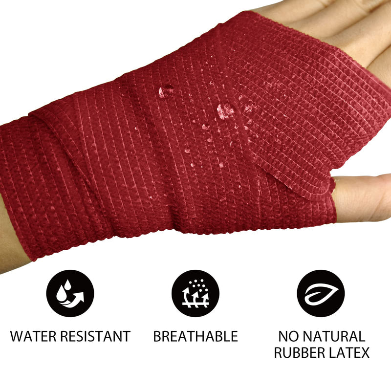 [Australia] - FriCARE Nonwoven Self-Adhesive Bandage, Self-Adherent Cohesive First Aid Medical Wrap, Elastic Athletic/Vet Tape for Wrist 2 Inches Wide 2 Inch x 5 Yards Burgundy 