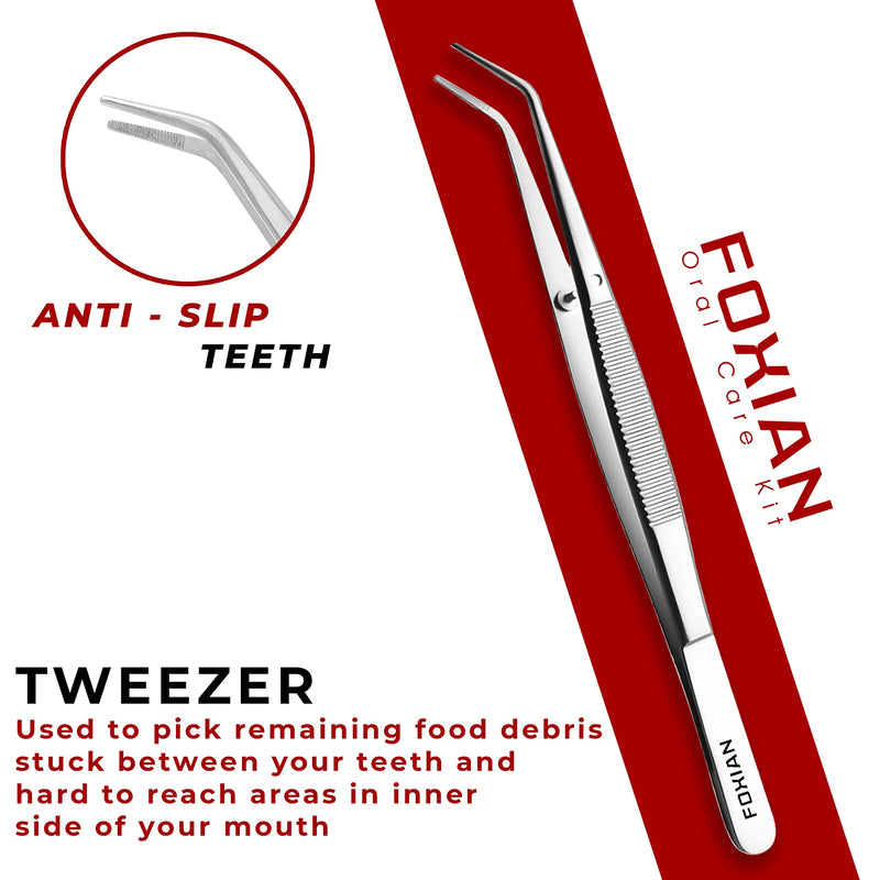 [Australia] - FOXIAN Professional 5 Pcs Oral Plaque Remover for Teeth Stainless Steel Tooth Picks Tartar Cleaner for Teeth Whitening & Oral Care Kit for Men Women Pets in Leather Pouch (5 Pcs) 