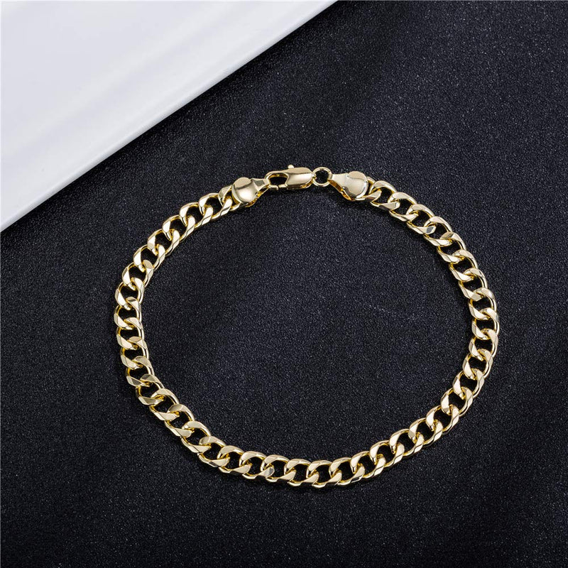 [Australia] - kelistom 14K White Gold Plated 7mm Cuban Link Flat Chain Anklet for Women Men, Curb Chain Ankle Bracelet for Women Men 9 10 11 inches 9.0 Inches 14k-gold-plated 