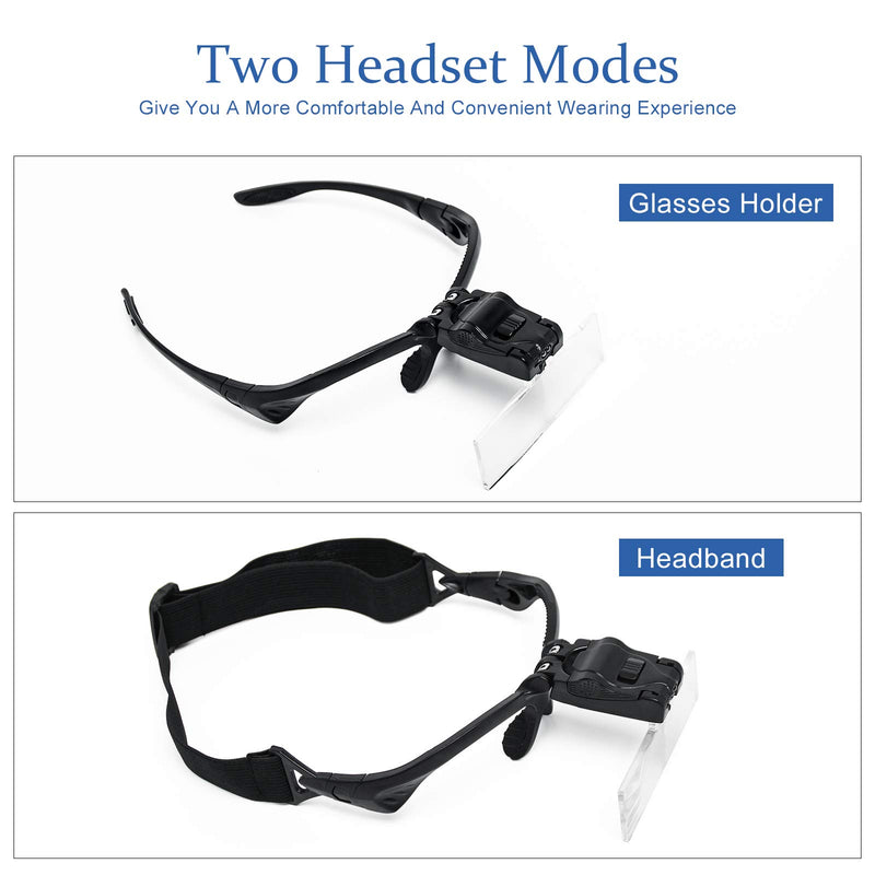[Australia] - AORAEM Magnifier Glasses w/ LED Light for Lash Extensions - 5 Lenses Magnifier Spectacles (1x,1.5X, 2X,2.5X, 3.5X) 