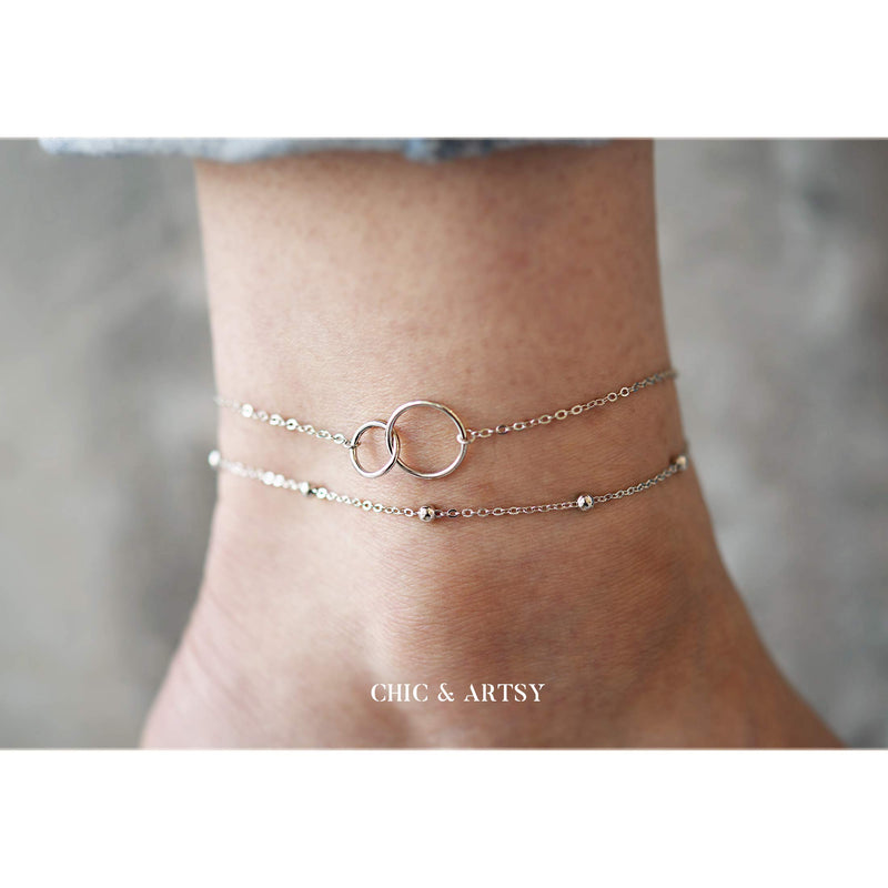 [Australia] - 925 Sterling Silver Ankle Bracelet Multilayer Anklets for Women Satellite, Star, Cross, Circle, Butterfly, Teardrop, Oval Disk Layered Anklet Beach Jewelry 2 circle 