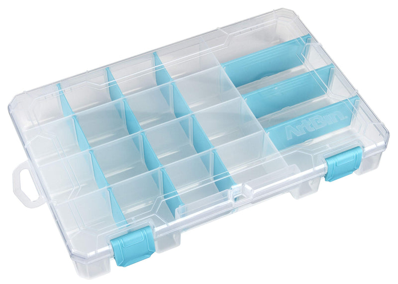 [Australia] - ArtBin 5 Compartment 6944AG Medium Box with Removable Dividers, Jewelry & Craft Organizer, [1] Plastic Storage Case with Anti-Tarnish Technology, Clear with Aqua Accents, (10.75" x 7.375") 