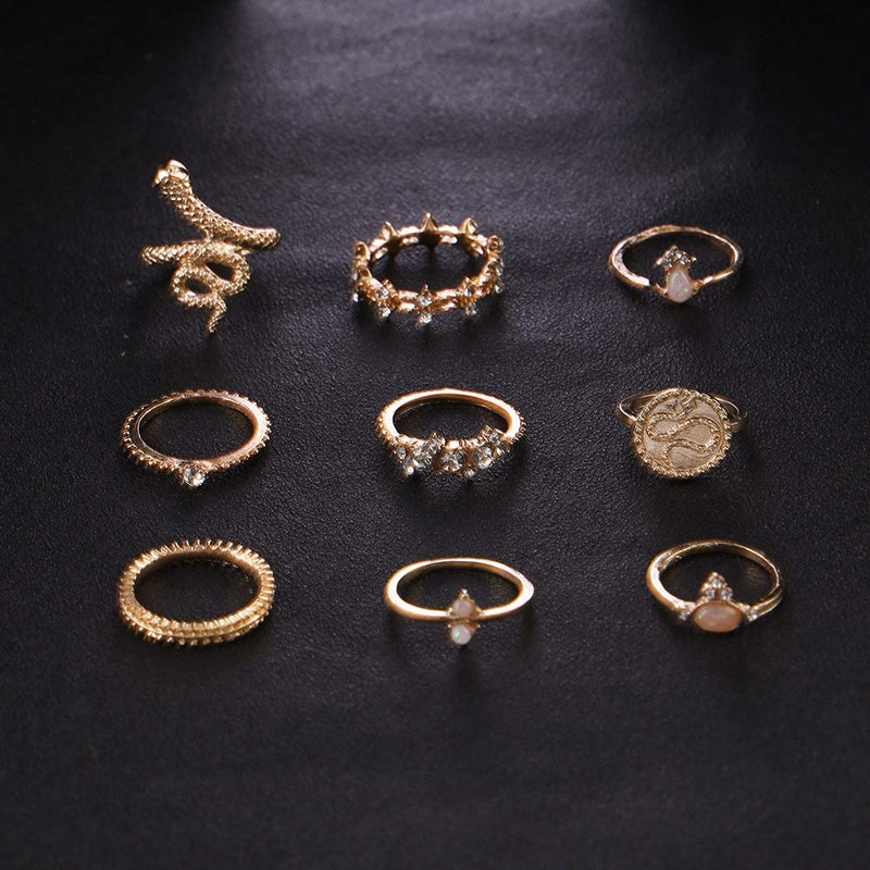 [Australia] - CSIYAN 9-15 Pieces Stackable Knuckle Ring Set,Boho Vintage Crystal Stacking Midi Finger Rings for Women Teen Girls Fashion Multiple Rings Pack Size 5-10 A:9pcs gold 