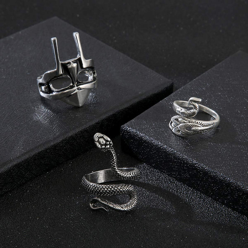 [Australia] - AIDSOTOU 9 Pieces Mens Cool Punk Rings Vintage Goth Frog Snake Skull Biker Rings Set for Men Women Adjustable Size 